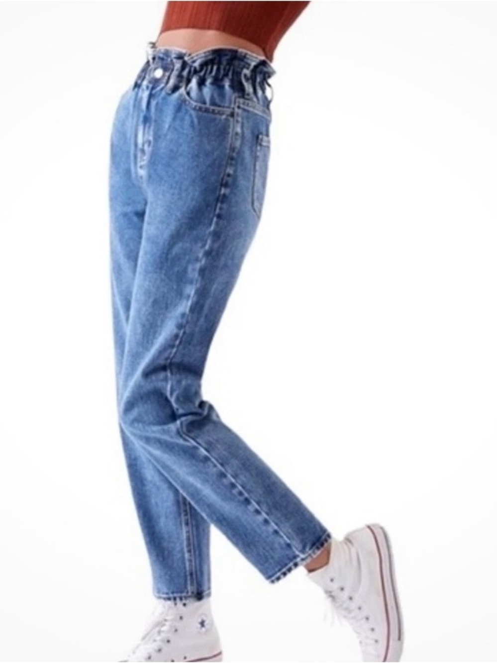 Packing Blue High-Waist Paperbag Mom Jeans Size L